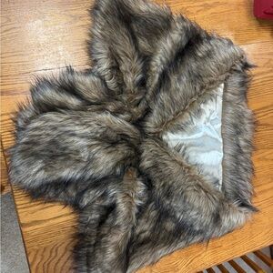 Faux Fur Shawl in Brown and Gray